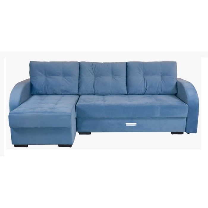 Угловой диван «Милан», еврокнижка, блок независимых пружин, левый угол, велюр, синий