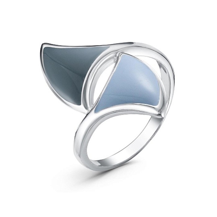 Кольцо "Веер" посеребрение, цвет серый, 18,5 размер