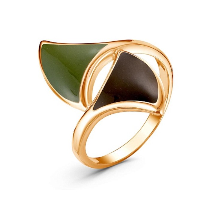 Кольцо "Веер" позолота, цвет зелёно-коричневый, 18 размер