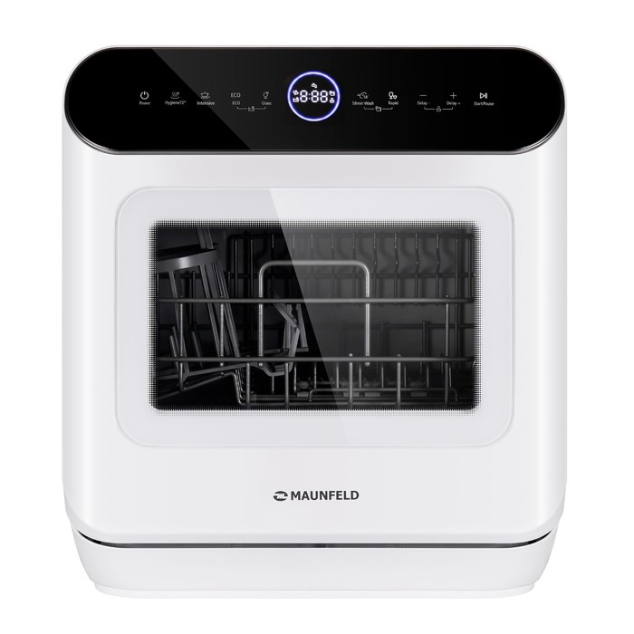 Посудомоечная машина MAUNFELD MWF07IM, класс В, 3 комплекта, 7 программ, бело-чёрная посудомоечная машина maunfeld mwf06im класс в 3 комплекта 6 программ бело чёрная