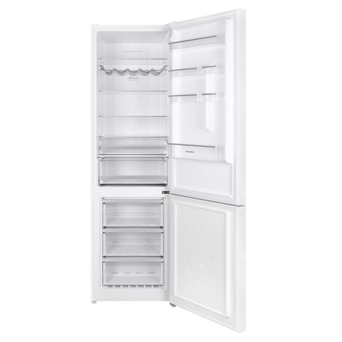 цена Холодильник MAUNFELD MFF200NFW, двухкамерный, класс А+, 377 л, Full No Frost, белый