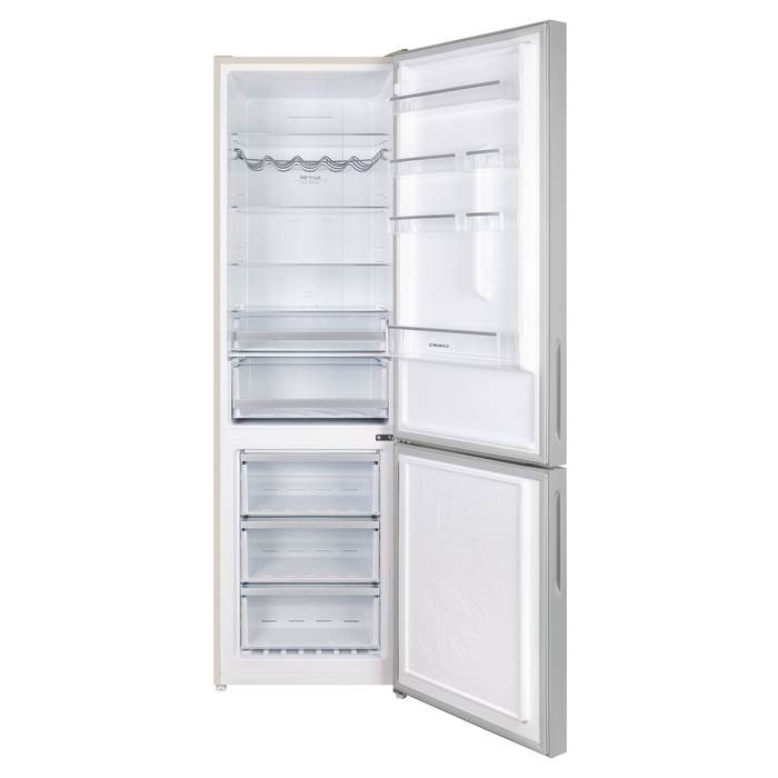 цена Холодильник MAUNFELD MFF200NFBG, двухкамерный, класс А+, 377 л, Full No Frost, бежевый