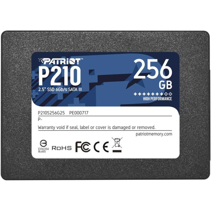 Накопитель SSD Patriot P210S256G25 P210, 256 Гб, SATA III, 2.5 ssd накопитель patriot p210 sata 2 5 256gb p210s256g25