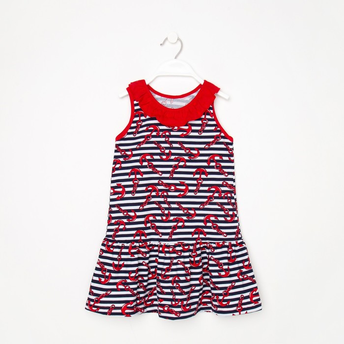 фото Платье для девочки, цвет полоска/якорь, рост 110 юниор текстиль