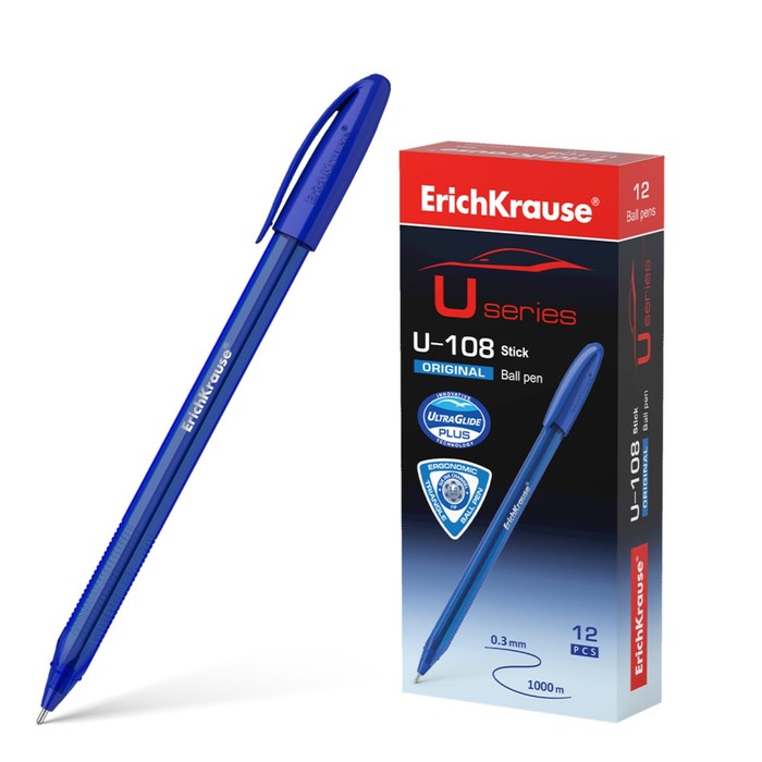 Ручка шариковая ErichKrause U-108 Original Stick 1.0, Ultra Glide Technology, цвет чернил синий ручка шариковая erichkrause u 108 original stick 1 0 ultra glide technology цвет чернил синий