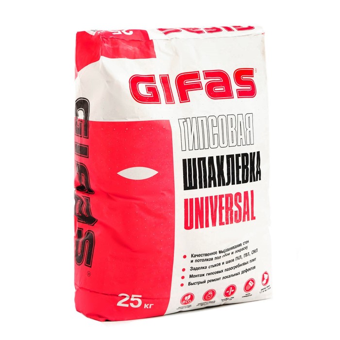 Шпаклёвка гипсовая Гифас Универсал (Gifas Universal) финишная, 25кг шпатлевка гипсовая forman 21 финишная 25кг арт н0000011993