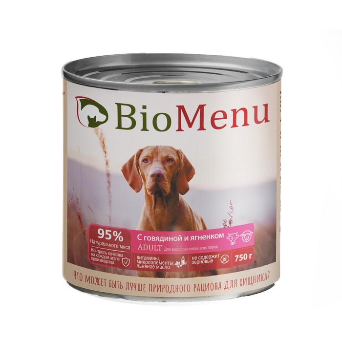 Влажный корм BioMenu тушеная говядина и ягненок для собак, 750 г говядина главпродукт тушеная гост экстра 338 г