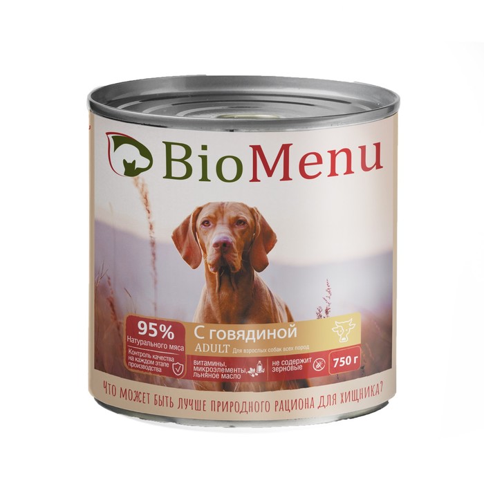 Влажный корм BioMenu тушеная говядина для собак, 750 г говядина макларин тушеная 450 г