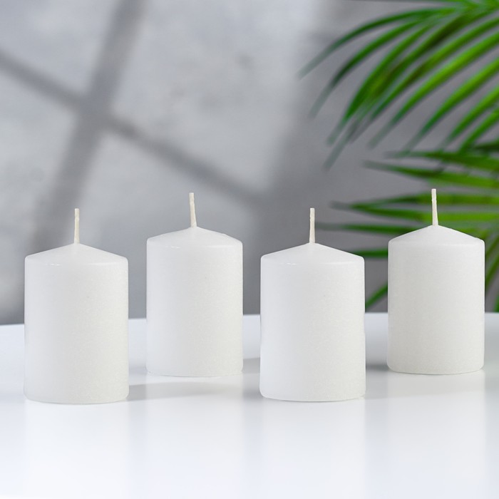 Набор свечей-цилиндров "Интерьерный", 4 шт, 6х4 см, белый