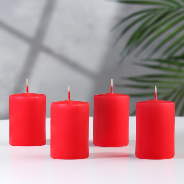 Набор свечей-цилиндров "Интерьерный", 4 шт, 6х4 см, красный