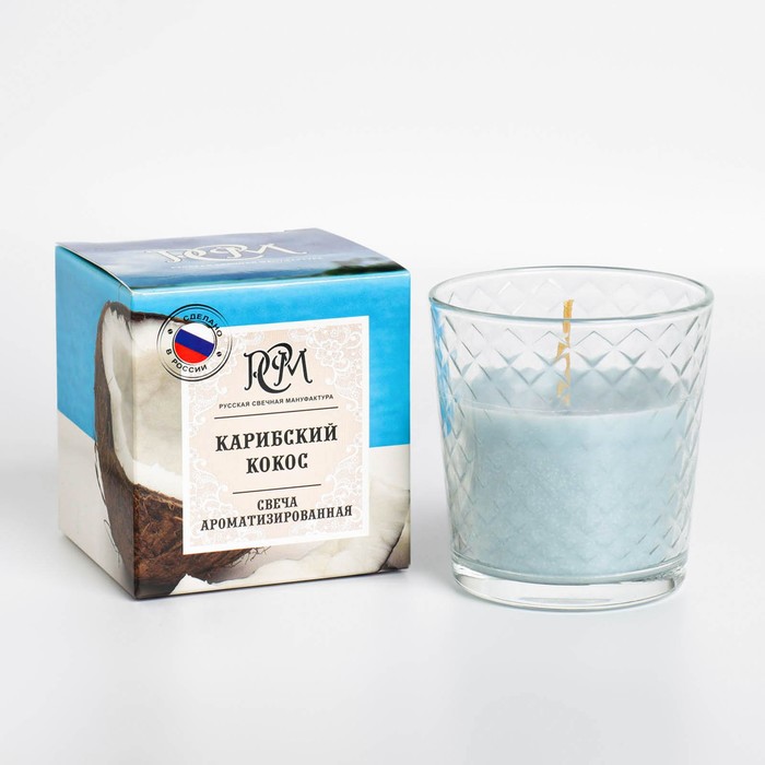 Свеча ароматическая в стакане Карибский кокос, подарочная упаковка, 8х8,5 см, 30 ч свеча в банке ароматическая карибский кокос 25 ч