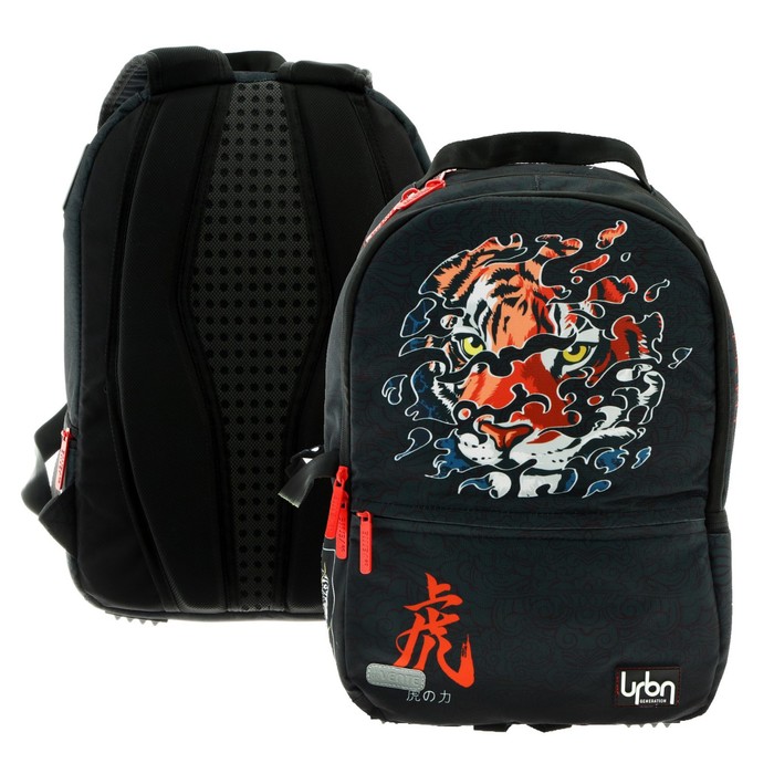 фото Рюкзак молодежный эргономичная спинка + usb и аудио выход devente red label tiger, 39 х 30 х 17 см, чёрный/оранжевый