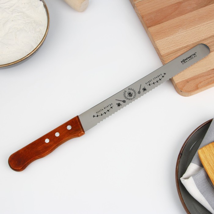 фото Нож для бисквита двусторонний «пусть всегда будет сладко»«, 38 х 3 см, лезвие 25 см konfinetta