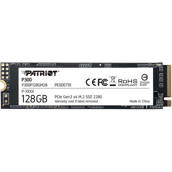 Накопитель SSD Patriot P300P128GM28 P300, 128 Гб, PCI-E x4, M2 ssd накопитель patriot p300 256 gb pci e 3 0 x4 p300p256gm28