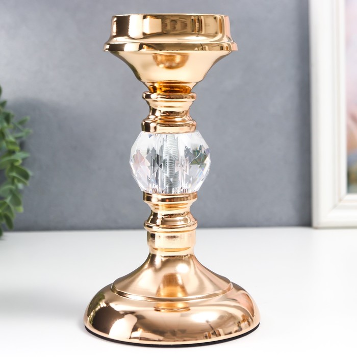 Подсвечник металл на 1 свечу Классика - прозрачный шар золото 19х11х11 см