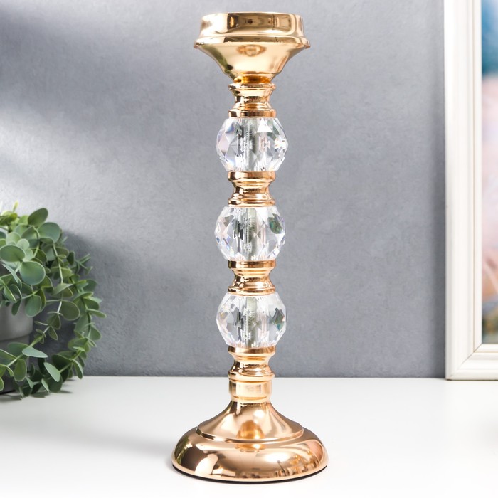 Подсвечник металл на 1 свечу "Классика - три прозрачных шара" золото 32х11х11 см