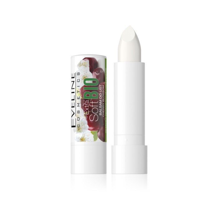 фото Бальзам для губ eveline extra soft bio cherry blossom, питание, защита spf20, 4,5г