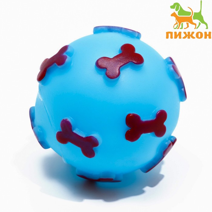 фото Игрушка пищащая "мяч косточки" для собак, 5,5 см, голубая пижон