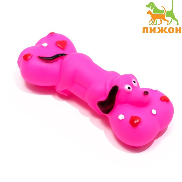 Игрушка пищащая "Косточка и пес" для собак, 15 х 6 см, розовая