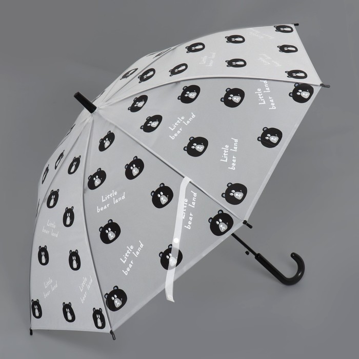 Зонт - трость полуавтоматический «Bear», 8 спиц, R = 47 см, цвет чёрный/белый