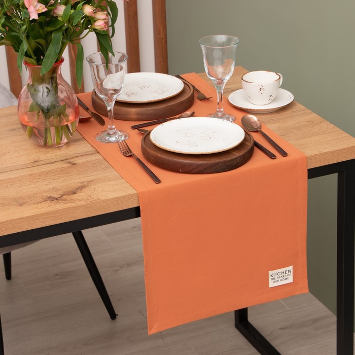 фото Дорожка на стол этель kitchen 40х150 см, цвет оранжевый, 100% хлопок, саржа 220 г/м2