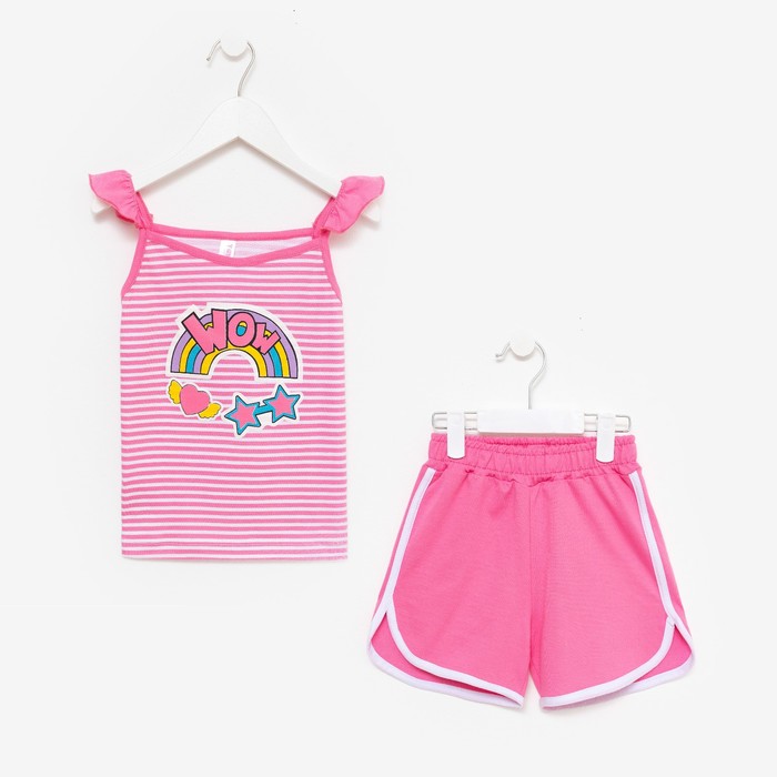 Комплект для девочки (майка/шорты), цвет розовый/полоска, рост 104 см