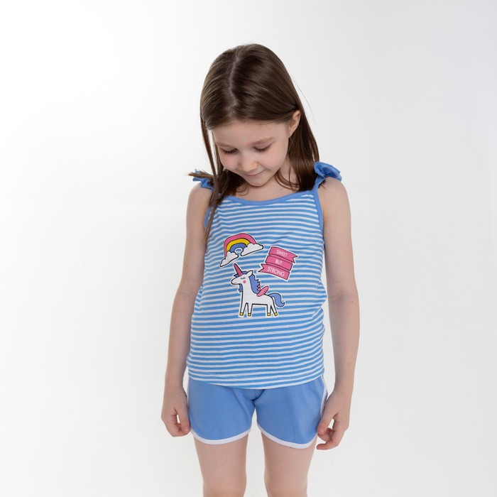 фото Комплект для девочки (майка/шорты), цвет голубой/полоска, рост 98 см takro