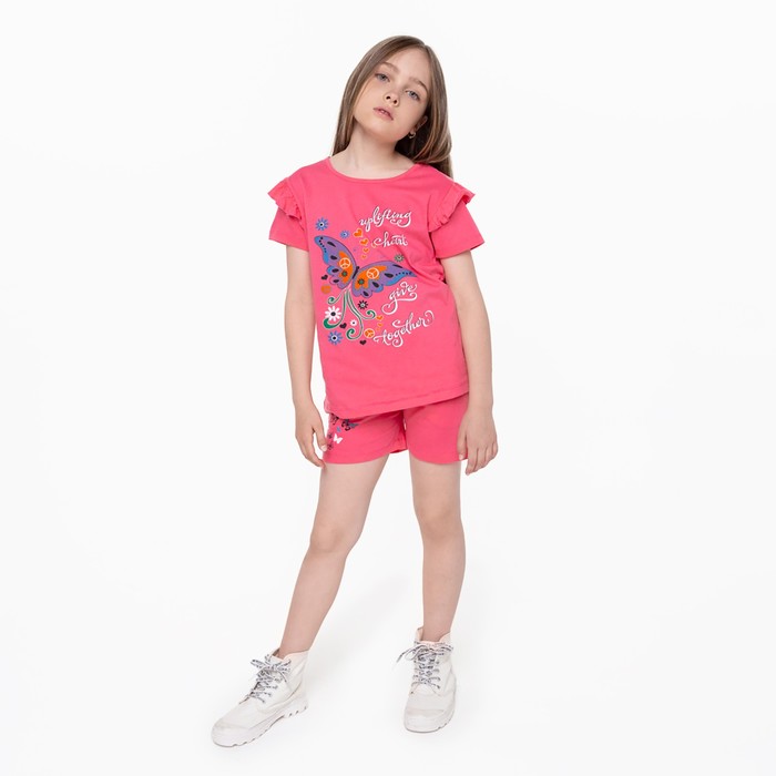 фото Комплект для девочки (футболка/шорты), цвет коралловый, рост 116 см takro