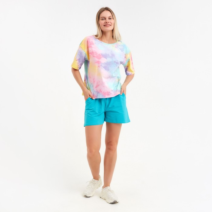 Комплект женский (футболка/шорты), цвет ментоловый, размер 46