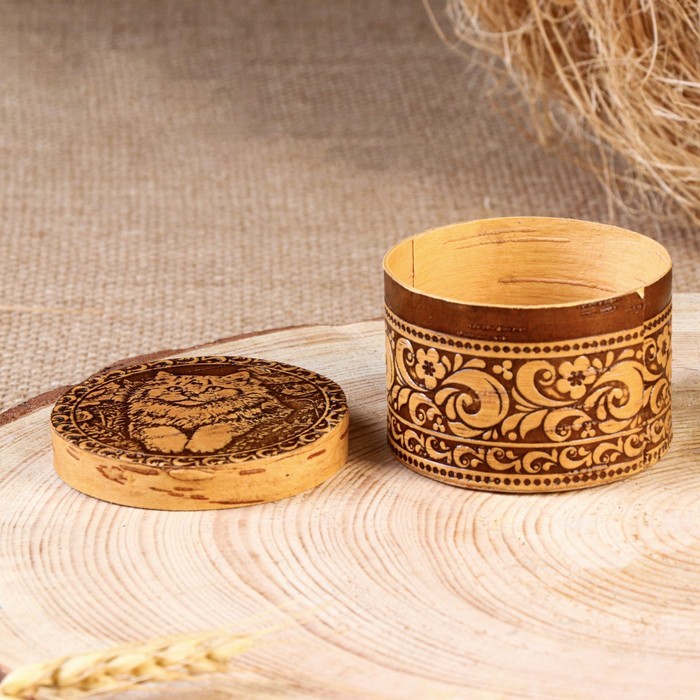 

Шкатулка "Кошка" 6,5х6,5х4,5 см, береста