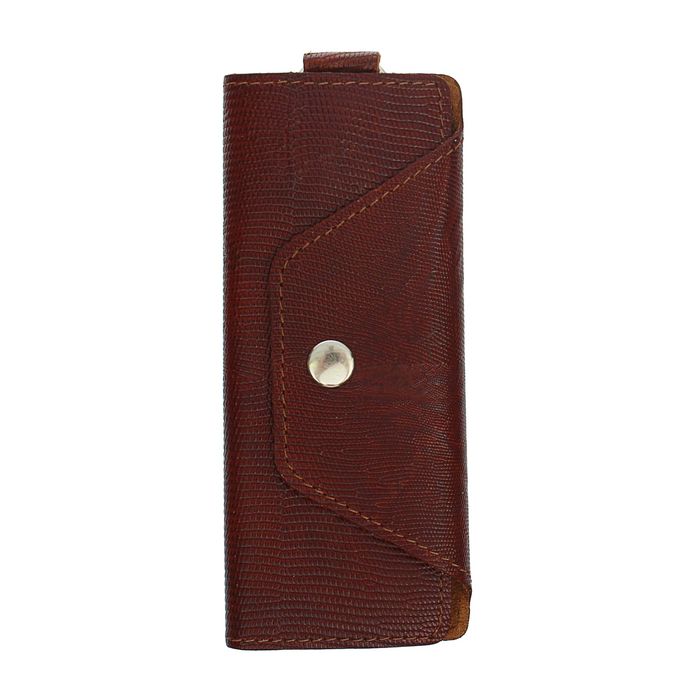 Ключница на кнопке, 6 карабинов, цвет коричневый