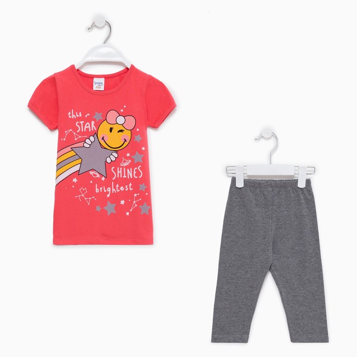 фото Комплект (футболка и лосины) для девочки, цвет коралловый, рост 104 bebus