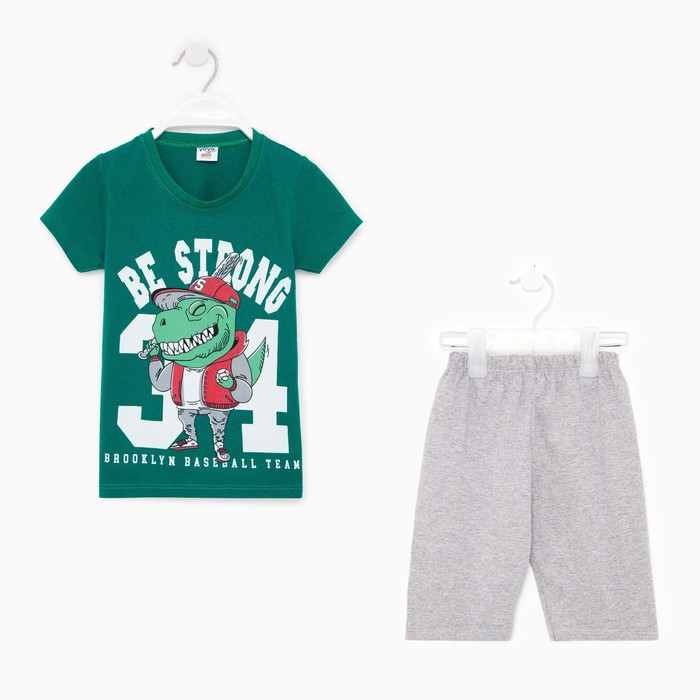 фото Комплект (футболка и шорты) для мальчика, цвет зеленый, рост 110 см bebus