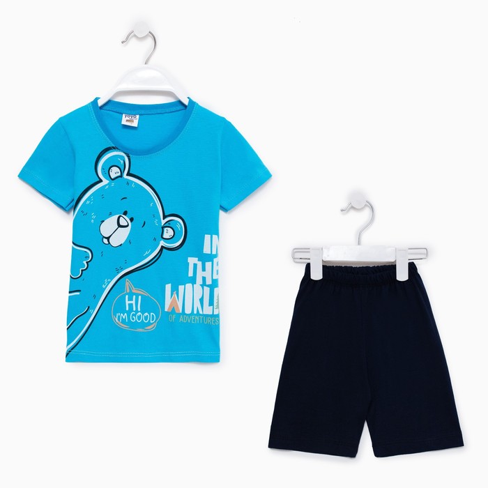 фото Комплект (фуфайка и шорты) для мальчика, цвет голубой, рост 98 bebus