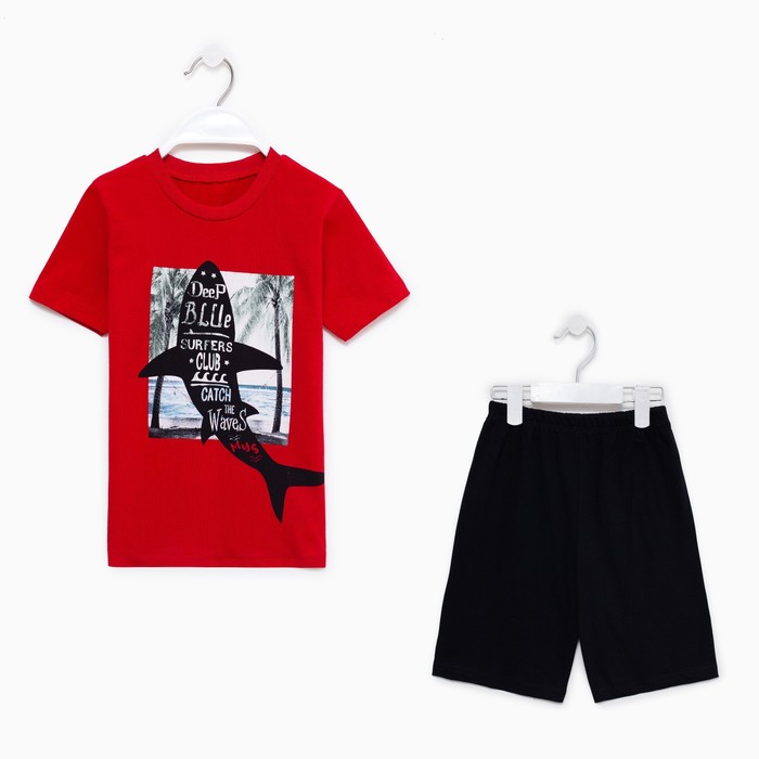 фото Комплект (фуфайка и шорты) для мальчика, цвет красный, рост 116 bebus