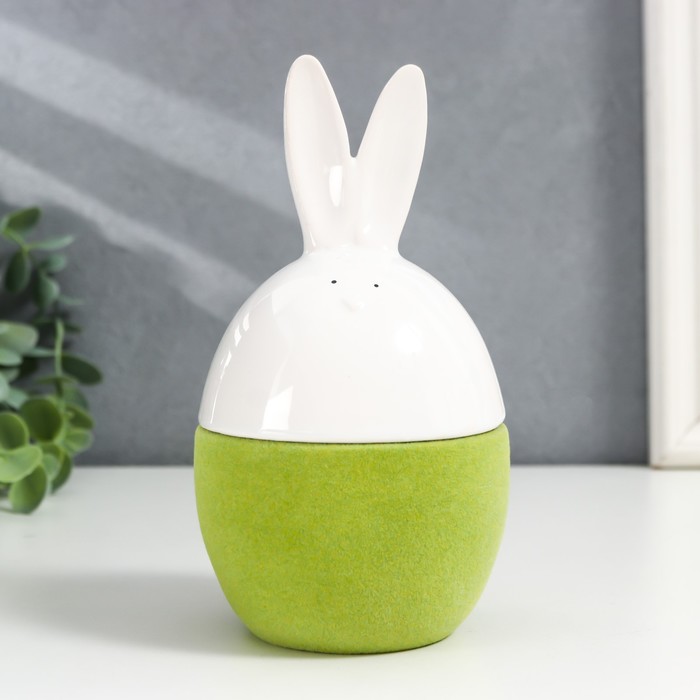 Сувенир керамика Кролик-яйцо зелёный флок 15,8х8,5х8,5 см сувенир керамика зайчик в скорлупе зелёный флок 22 2х8 7х8 7 см