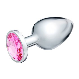 Анальная пробка Оки-Чпоки, серебряная, кристалл розовый, D = 40 мм