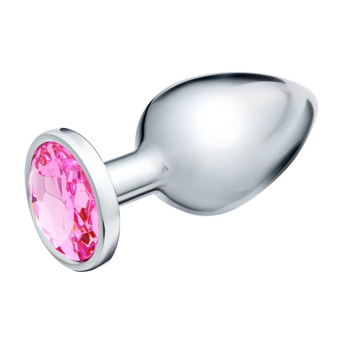 Анальная пробка Оки- Чпоки, серебряная, кристалл розовый, D = 40 мм