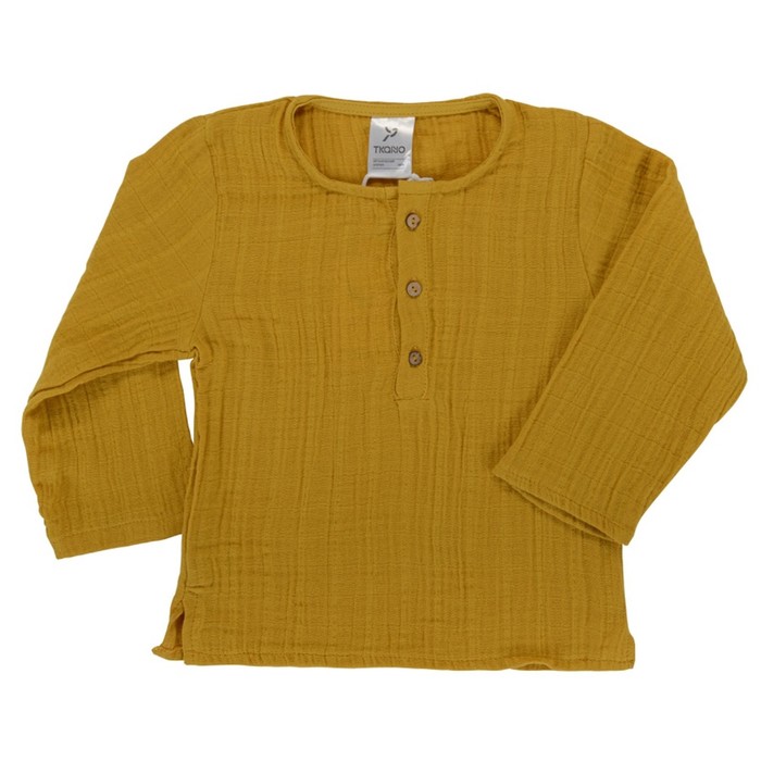 Рубашка из хлопкового муслина горчичного Essential, возраст 12-18 месяцев