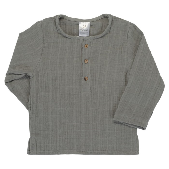 Рубашка из хлопкового муслина серого Essential, возраст 12-18 месяцев