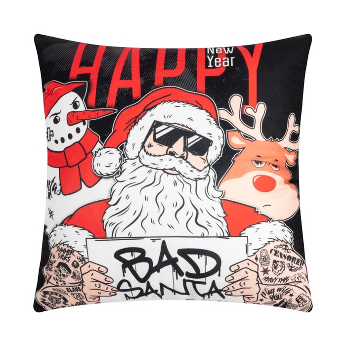 

Подушка декоративная новогодняя Этель «Bad Santa», 40х40 см, 100% п/э, велюр