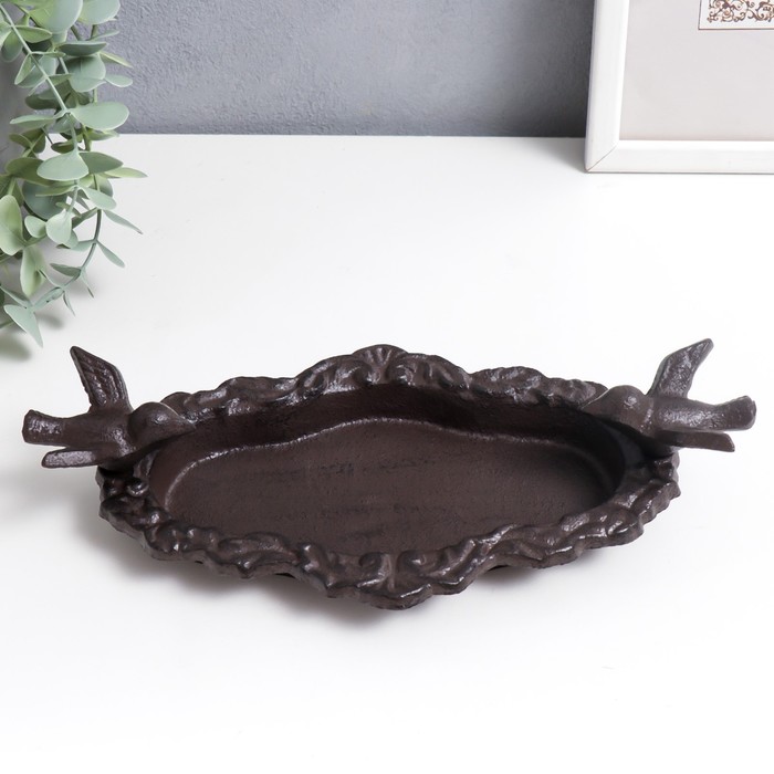 фото Сувенир чугун подставка "птицы на блюде" 5х13х25 см