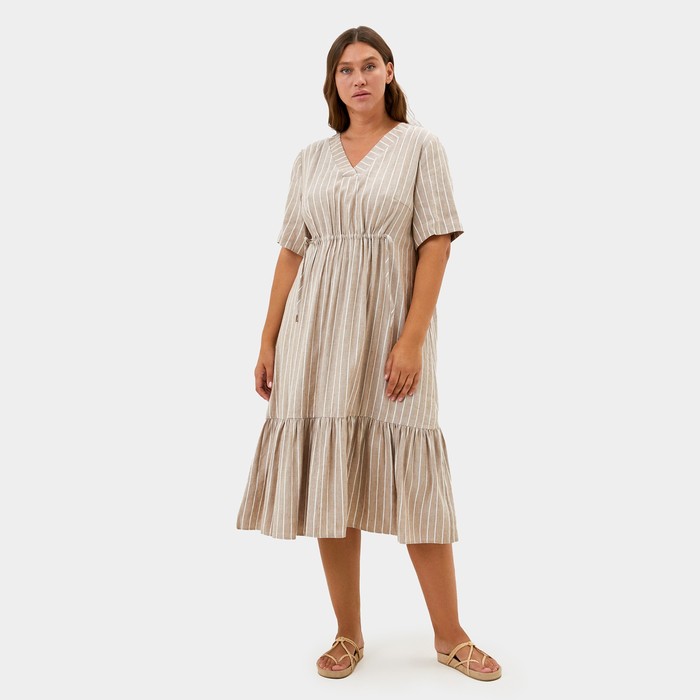 Платье женское на кулиске MIST plus-size, размер 52, цвет бежевый платье женское mist plus size размер 52 цвет бежевый