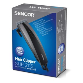 

Машинка для стрижки Sencor SHP 211SL, 3-12 мм, 4 насадки, 220 В, чёрная