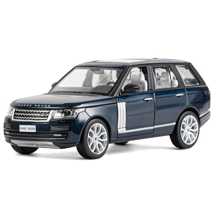 фото Машина металлическая range rover 1:26, открываются двери, капот, багажник, свет и звук, цвет синий перламутр автопанорама