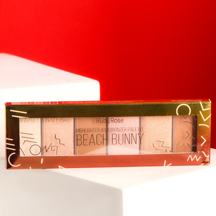 Палетка для макияжа хайлайтер и бронзатор Beach Bunny , Ruby Rose , 6 оттенков