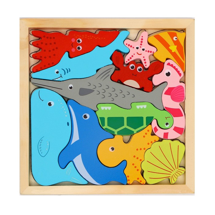 фото Детский развивающий пазл в рамке «морские животные» 16,6 × 16,6 × 1,2 см