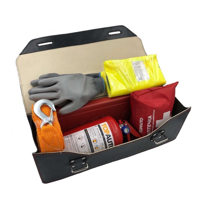 фото Набор автомобилиста emergency kit 1 сумка из натуральной кожи, аптечкаоп-2, жилет, знак rt-211 топавто
