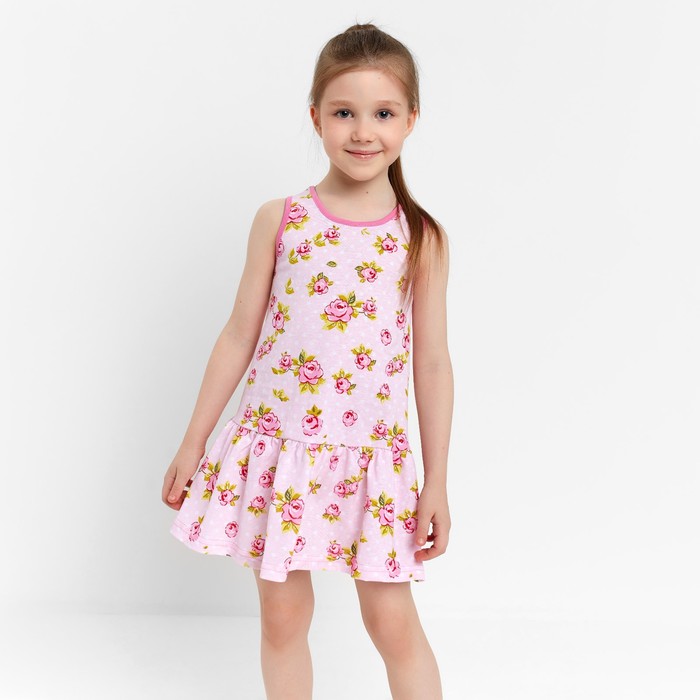 фото Платье для девочки а.80-16 кт, цвет розовый/розочки, рост 98 см юниор текстиль