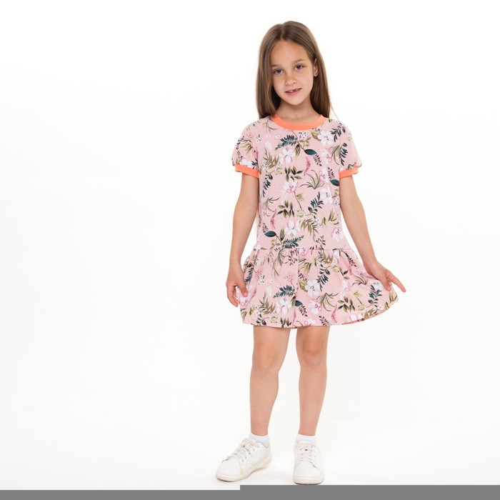 Платье для девочки, цвет персик/цветы, рост 104 см лосины для девочки цвет персик рост 104